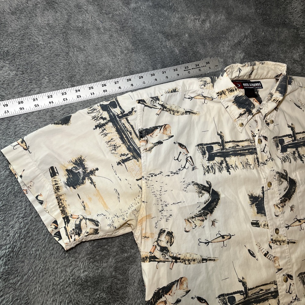VTG Reel Legends Men's Button Down Short Sleeve Fishing Hawaiian Shirt SZ L - Picture 7 of 15
